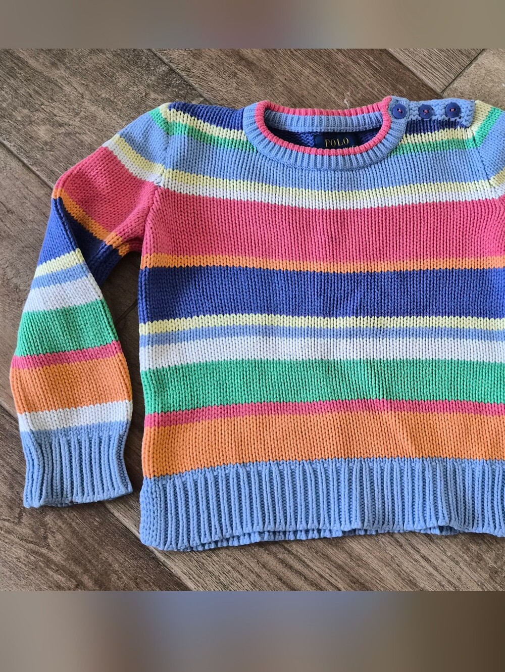 Polo Ralph Lauren Girls Blue Multicolor Striped Knit Long Sleeve Sweater Sz 4/4T - Picture 2 of 10